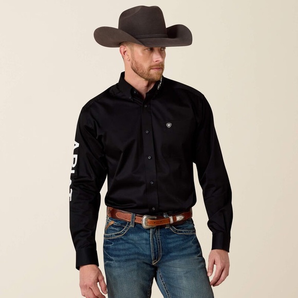 Ariat Black and White Team Logo Twill Classic Fit Shirt Men’s Large - Picture 1 of 6
